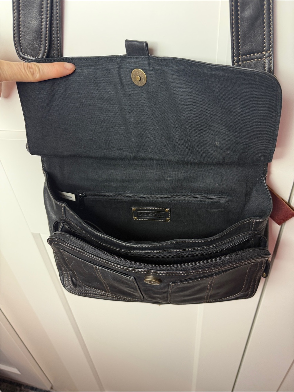 Vintage Fossil crossbody mini messenger bag 90s Y2K soft leather gold hardware - Picture 6 of 16